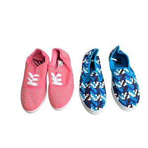 Women's canvas tennis shoes with laces and silver studs size 6 blue pink 2 Pairs